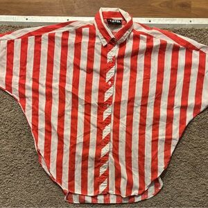 CLAUDIA Woman’s XL Vintage 90s Era Red/White Striped Shirt Bat Wing Sleeves